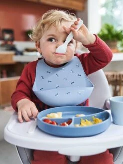 Bavoir Avec Récupérateur En Silicone Blanc Terrazzo - Vertbaudet -Produits Pour Bébé bavoir avec recuperateur en silicone 5