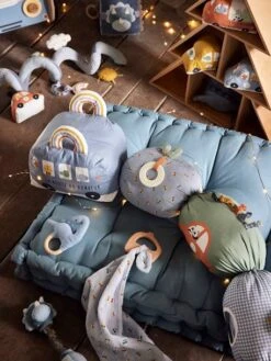 Doudou En Gaze De Coton + Hochet En Bois PETIT DINO Multicolore - Vertbaudet -Produits Pour Bébé doudou en gaze de coton hochet en bois petit dino 4