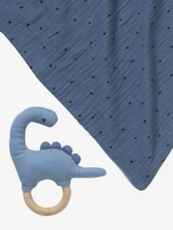 Doudou En Gaze De Coton + Hochet En Bois PETIT DINO Multicolore - Vertbaudet -Produits Pour Bébé doudou en gaze de coton hochet en bois petit dino 5