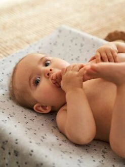 Housse De Matelas à Langer En Coton Ivoire Imprimé - Vertbaudet -Produits Pour Bébé housse de matelas a langer en coton 1