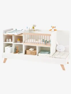 Lit Combiné 4 En 1 évolutif Avec Rangements Et Table à Langer COMBINID Blanc / Bois - Vertbaudet -Produits Pour Bébé lit combine 4 en 1 evolutif avec rangements et table a langer combinid 2
