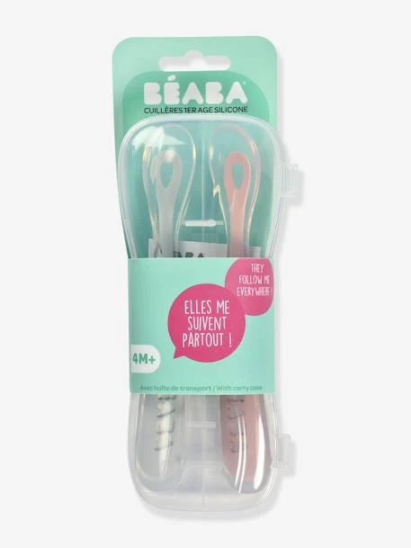 Lot De 2 Cuillères Ergonomiques D'apprentissage + Boîte De Transport BEABA Rose/gris - Beaba 3 Lot De 2 Cuillères Ergonomiques D'apprentissage + Boîte De Transport BEABA Rose/gris - Beaba