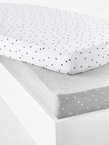 Lot De 2 Draps-housses Bébé En Jersey Extensible Imprimé étoiles Gris Chiné/blanc - Vertbaudet 3 Lot De 2 Draps-housses Bébé En Jersey Extensible Imprimé étoiles Gris Chiné/blanc - Vertbaudet