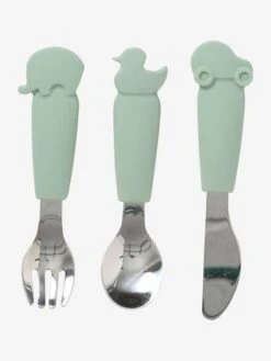 Set Couverts Enfant Silicone Et Inox X3 Sauge - Vertbaudet -Produits Pour Bébé set couverts enfant silicone et inox x3 3