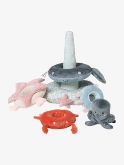 Tour à Empiler En Tissu SOUS L'OCÉAN Gris - Vertbaudet -Produits Pour Bébé tour a empiler en tissu sous locean 2